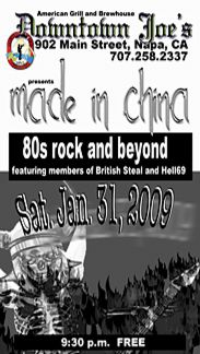 Flyer for January 31, 2009 at Downtown Joe's in Napa, California